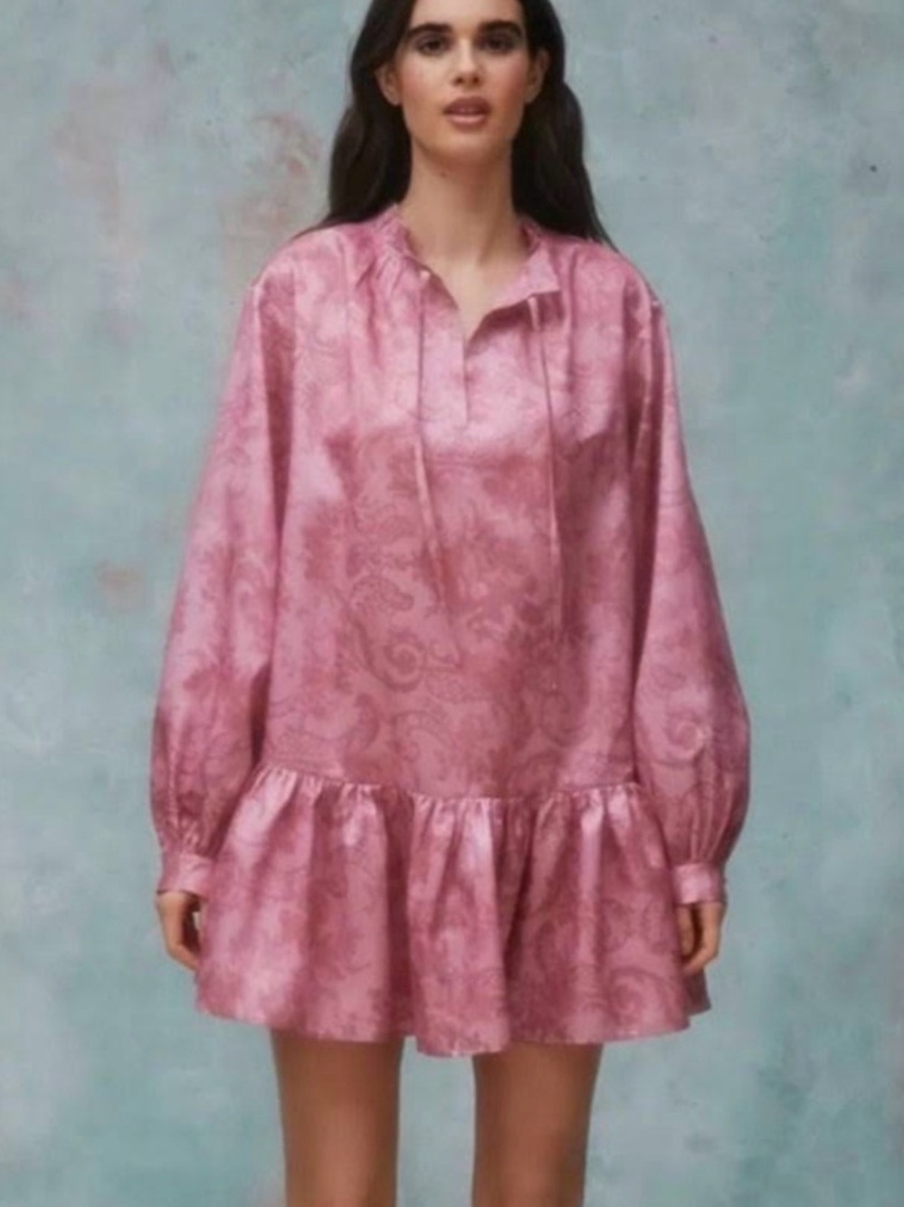 Laura Ashley x Urban Outfitters Anna Tie Mini Dress S Pink Jacquard babydoll 80s